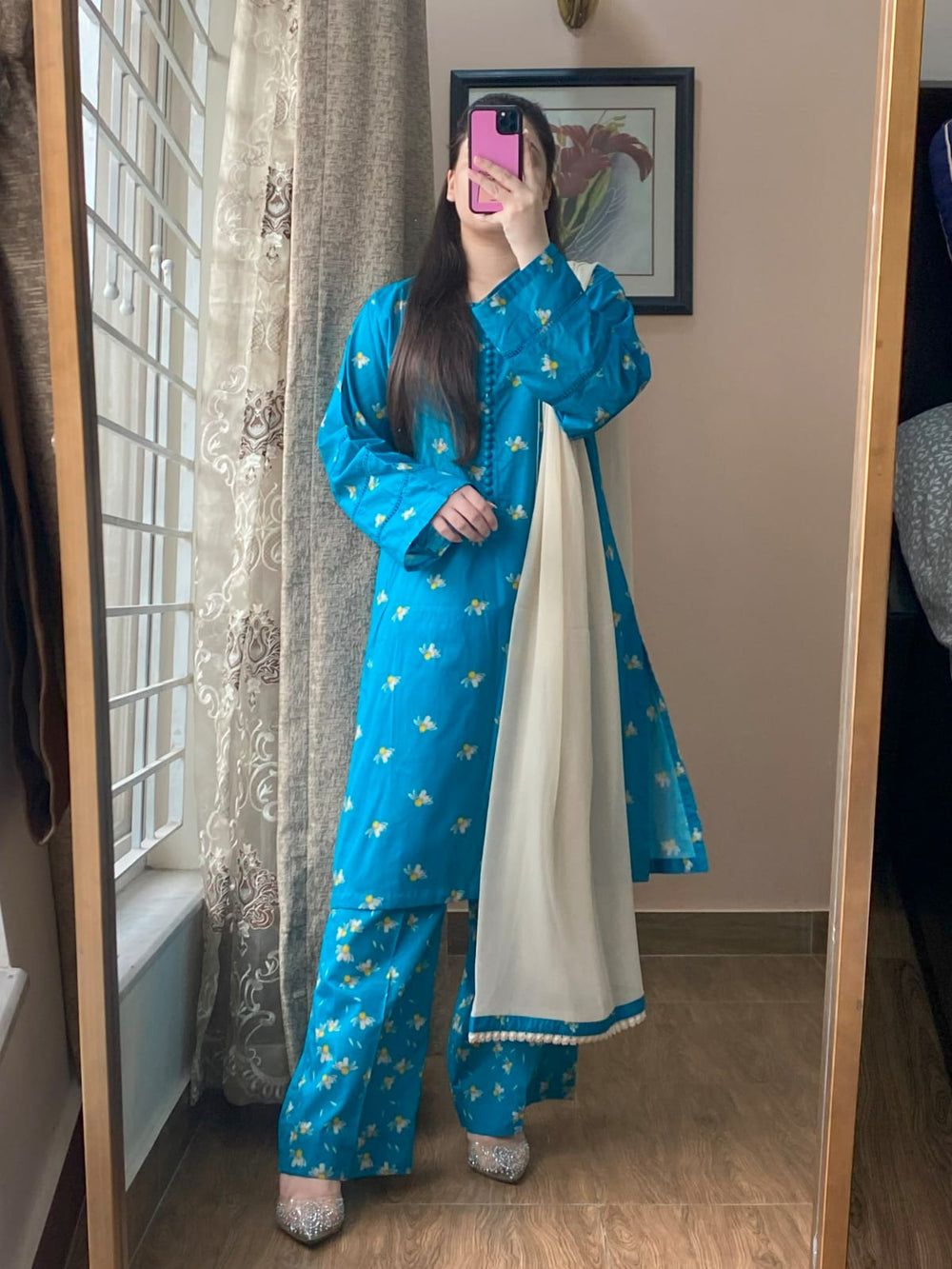 3 Piece - Lawn Printed Dress With Plazo