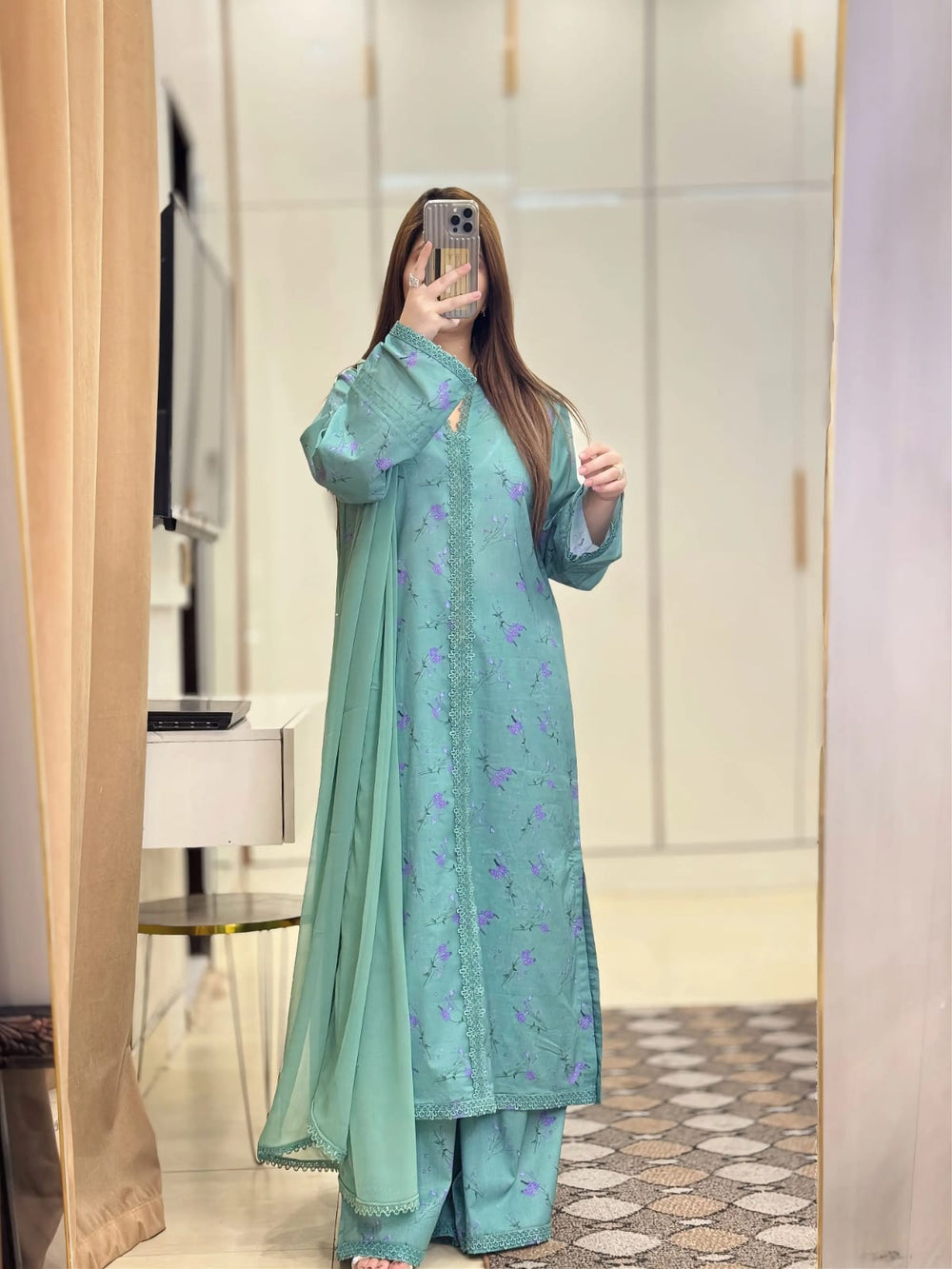 3-Piece Lawn Printed Dress With Loose Plazo