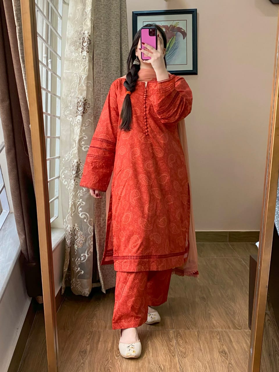 3 Piece - Lawn Printed Dress With Shalwar